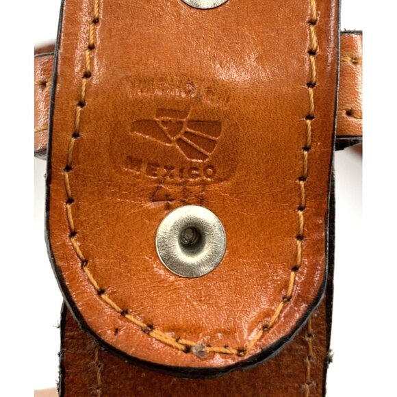 Leather Belt Cowhide Concho Mexico Men’s Size 38-44 Brown Western Cowboy - Picture 5 of 5